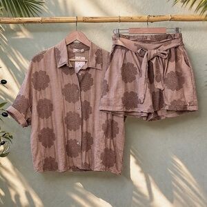 Embroidered Linen/Cotton Top and Shorts Set